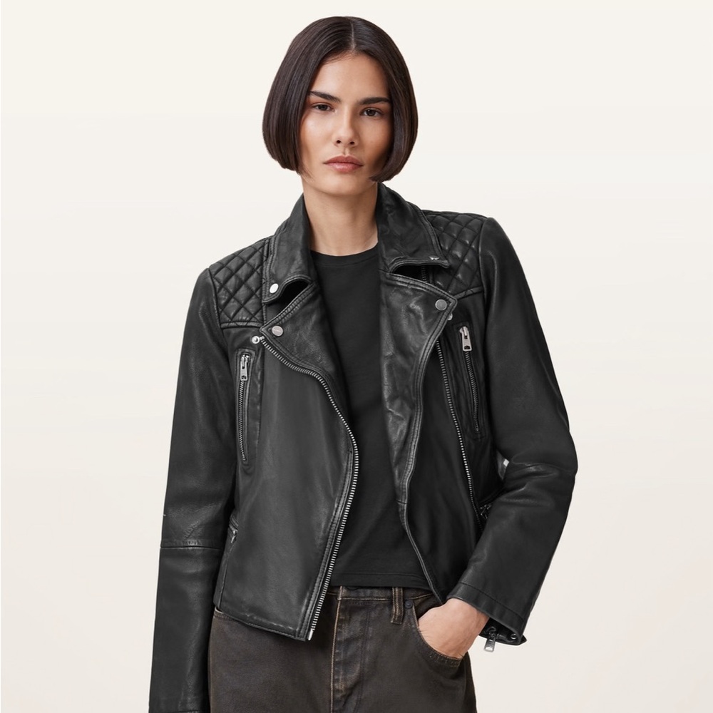 All Saints Black Quilted Leather Jacket